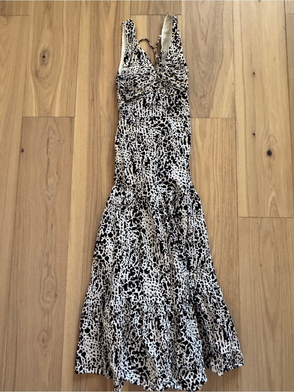 Source Unknown Black & Cream Animal Print Maxi Dress